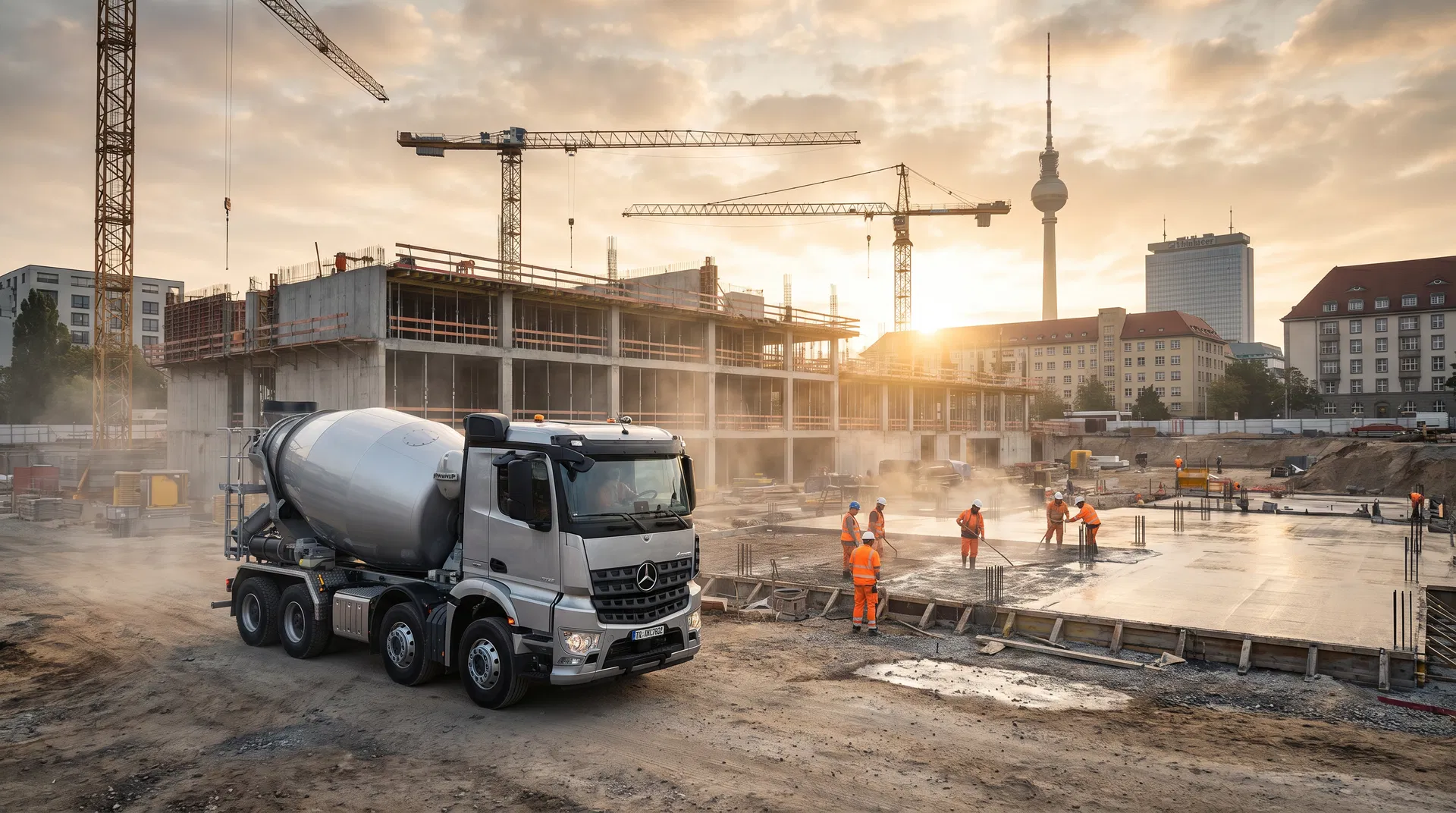 Betonfahrmischer auf einer Baustelle in Berlin