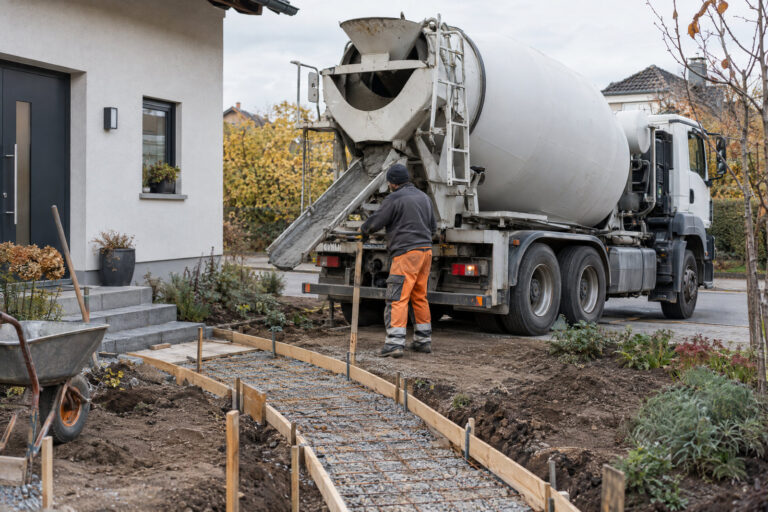 Illustration eines Fahrmischers bei einem kleinen Fundament