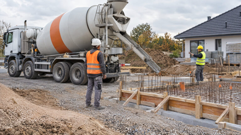 Illustration: Anlieferung von Transportbeton auf einer vorbereiteten Baustelle